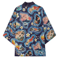 Hawaii Islands Map Design with Japanese Landscape Kimono Hawaiian Japan Fusion Art Navy Color LT03 - Polynesian Pride