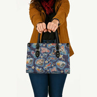 Hawaii Islands Map Design with Japanese Landscape Leather Bag Hawaiian Japan Fusion Art Navy Color LT03 - Polynesian Pride