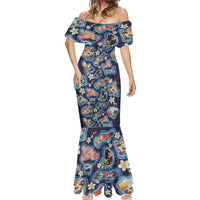 Hawaii Islands Map Design with Japanese Landscape Mermaid Dress Hawaiian Japan Fusion Art Navy Color LT03 - Polynesian Pride