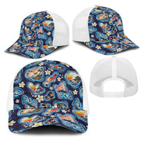 Hawaii Islands Map Design with Japanese Landscape Mesh Trucker Cap Hawaiian Japan Fusion Art Navy Color