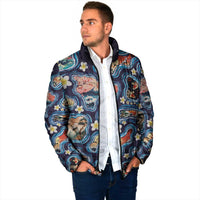 Hawaii Islands Map Design with Japanese Landscape Padded Jacket Hawaiian Japan Fusion Art Navy Color LT03 - Polynesian Pride