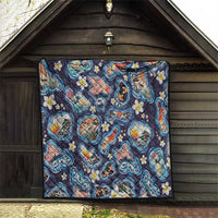 Hawaii Islands Map Design with Japanese Landscape Quilt Hawaiian Japan Fusion Art Navy Color LT03 - Polynesian Pride