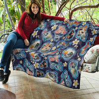 Hawaii Islands Map Design with Japanese Landscape Quilt Hawaiian Japan Fusion Art Navy Color LT03 - Polynesian Pride