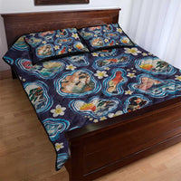 Hawaii Islands Map Design with Japanese Landscape Quilt Bed Set Hawaiian Japan Fusion Art Navy Color LT03 - Polynesian Pride