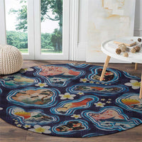 Hawaii Islands Map Design with Japanese Landscape Round Carpet Hawaiian Japan Fusion Art Navy Color LT03 - Polynesian Pride