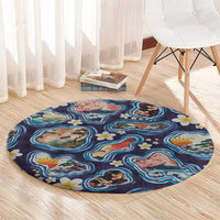 Hawaii Islands Map Design with Japanese Landscape Round Carpet Hawaiian Japan Fusion Art Navy Color LT03 - Polynesian Pride