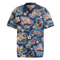 Hawaii Islands Map Design with Japanese Landscape Rugby Jersey Hawaiian Japan Fusion Art Navy Color LT03 Navy - Polynesian Pride