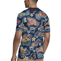 Hawaii Islands Map Design with Japanese Landscape Rugby Jersey Hawaiian Japan Fusion Art Navy Color LT03 - Polynesian Pride