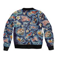 Hawaii Islands Map Design with Japanese Landscape Sleeve Zip Bomber Jacket Hawaiian Japan Fusion Art Navy Color LT03 - Polynesian Pride