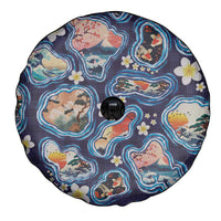 Hawaii Islands Map Design with Japanese Landscape Spare Tire Cover Hawaiian Japan Fusion Art Navy Color LT03 - Polynesian Pride