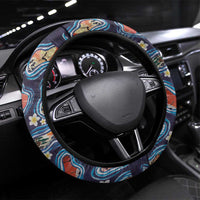 Hawaii Islands Map Design with Japanese Landscape Steering Wheel Cover Hawaiian Japan Fusion Art Navy Color LT03 Universal Fit Navy - Polynesian Pride
