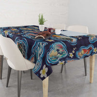 Hawaii Islands Map Design with Japanese Landscape Tablecloth Hawaiian Japan Fusion Art Navy Color