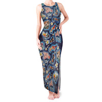 Hawaii Islands Map Design with Japanese Landscape Tank Maxi Dress Hawaiian Japan Fusion Art Navy Color LT03 Women Navy - Polynesian Pride