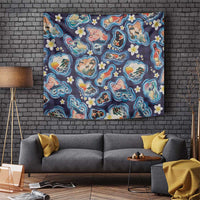Hawaii Islands Map Design with Japanese Landscape Tapestry Hawaiian Japan Fusion Art Navy Color LT03 Navy - Polynesian Pride