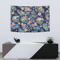 Hawaii Islands Map Design with Japanese Landscape Tapestry Hawaiian Japan Fusion Art Navy Color LT03 - Polynesian Pride