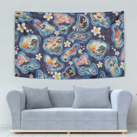 Hawaii Islands Map Design with Japanese Landscape Tapestry Hawaiian Japan Fusion Art Navy Color LT03 - Polynesian Pride