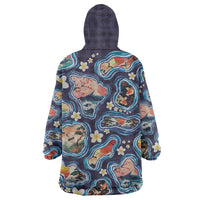 Hawaii Islands Map Design with Japanese Landscape Wearable Blanket Hoodie Hawaiian Japan Fusion Art Navy Color LT03 - Polynesian Pride