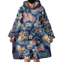 Hawaii Islands Map Design with Japanese Landscape Wearable Blanket Hoodie Hawaiian Japan Fusion Art Navy Color LT03 - Polynesian Pride