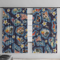 Hawaii Islands Map Design with Japanese Landscape Window Curtain Hawaiian Japan Fusion Art Navy Color LT03 With Hooks Navy - Polynesian Pride