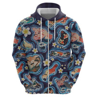 Hawaii Islands Map Design with Japanese Landscape Zip Hoodie Hawaiian Japan Fusion Art Navy Color LT03 - Polynesian Pride