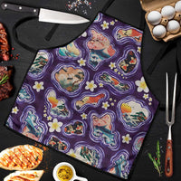Hawaii Islands Map Design with Japanese Landscape Apron Hawaiian Japan Fusion Art Purple Color LT03 Purple - Polynesian Pride