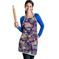 Hawaii Islands Map Design with Japanese Landscape Apron Hawaiian Japan Fusion Art Purple Color LT03 - Polynesian Pride