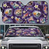 Hawaii Islands Map Design with Japanese Landscape Auto Sun Shade Hawaiian Japan Fusion Art Purple Color LT03 Purple - Polynesian Pride