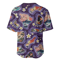 Hawaii Islands Map Design with Japanese Landscape Baseball Jersey Hawaiian Japan Fusion Art Purple Color LT03 - Polynesian Pride