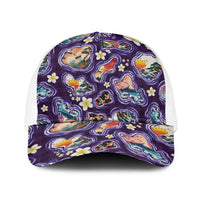 Hawaii Islands Map Design with Japanese Landscape Baseball Net Cap Hawaiian Japan Fusion Art Purple Color LT03 One Size White Purple - Polynesian Pride