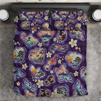 Hawaii Islands Map Design with Japanese Landscape Bedding Set Hawaiian Japan Fusion Art Purple Color LT03 Purple - Polynesian Pride