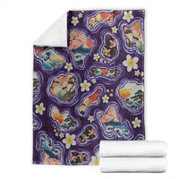 Hawaii Islands Map Design with Japanese Landscape Blanket Hawaiian Japan Fusion Art Purple Color LT03 - Polynesian Pride