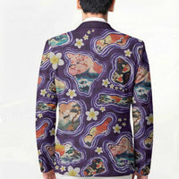 Hawaii Islands Map Design with Japanese Landscape Blazer Hawaiian Japan Fusion Art Purple Color LT03 - Polynesian Pride
