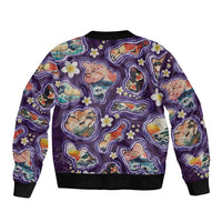 Hawaii Islands Map Design with Japanese Landscape Bomber Jacket Hawaiian Japan Fusion Art Purple Color LT03 - Polynesian Pride