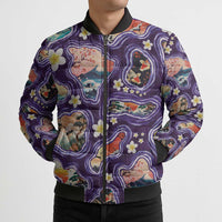 Hawaii Islands Map Design with Japanese Landscape Bomber Puffer Jacket Hawaiian Japan Fusion Art Purple Color LT03 - Polynesian Pride