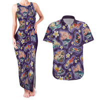 Hawaii Islands Map Design with Japanese Landscape Couples Matching Tank Maxi Dress and Hawaiian Shirt Hawaiian Japan Fusion Art Purple Color LT03 Purple - Polynesian Pride