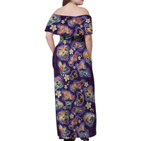 Hawaii Islands Map Design with Japanese Landscape Family Matching Off Shoulder Maxi Dress and Hawaiian Shirt Hawaiian Japan Fusion Art Purple Color LT03 - Polynesian Pride