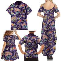 Hawaii Islands Map Design with Japanese Landscape Family Matching Summer Maxi Dress and Hawaiian Shirt Hawaiian Japan Fusion Art Purple Color LT03 - Polynesian Pride