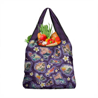 Hawaii Islands Map Design with Japanese Landscape Grocery Bag Hawaiian Japan Fusion Art Purple Color LT03 1-pack One Size Purple - Polynesian Pride