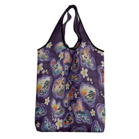 Hawaii Islands Map Design with Japanese Landscape Grocery Bag Hawaiian Japan Fusion Art Purple Color LT03 - Polynesian Pride