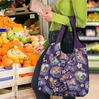 Hawaii Islands Map Design with Japanese Landscape Grocery Bag Hawaiian Japan Fusion Art Purple Color LT03 - Polynesian Pride