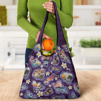 Hawaii Islands Map Design with Japanese Landscape Grocery Bag Hawaiian Japan Fusion Art Purple Color LT03 - Polynesian Pride