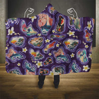 Hawaii Islands Map Design with Japanese Landscape Hooded Blanket Hawaiian Japan Fusion Art Purple Color LT03 - Polynesian Pride