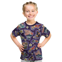 Hawaii Islands Map Design with Japanese Landscape Kid T Shirt Hawaiian Japan Fusion Art Purple Color LT03 Purple - Polynesian Pride