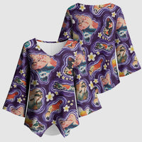 Hawaii Islands Map Design with Japanese Landscape Kimono Sleeve Blouse Hawaiian Japan Fusion Art Purple Color LT03 - Polynesian Pride