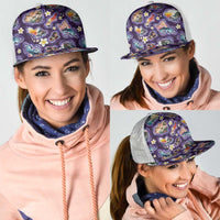 Hawaii Islands Map Design with Japanese Landscape Mesh Trucker Cap Hawaiian Japan Fusion Art Purple Color LT03 - Polynesian Pride