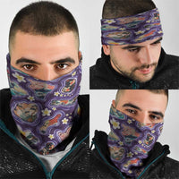 Hawaii Islands Map Design with Japanese Landscape Neck Gaiter Hawaiian Japan Fusion Art Purple Color LT03 - Polynesian Pride