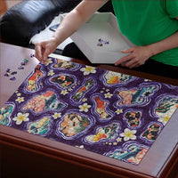 Hawaii Islands Map Design with Japanese Landscape Puzzle Hawaiian Japan Fusion Art Purple Color LT03 - Polynesian Pride