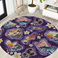 Hawaii Islands Map Design with Japanese Landscape Round Carpet Hawaiian Japan Fusion Art Purple Color LT03 Purple - Polynesian Pride