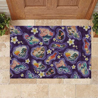 Hawaii Islands Map Design with Japanese Landscape Rubber Doormat Hawaiian Japan Fusion Art Purple Color LT03 Purple - Polynesian Pride