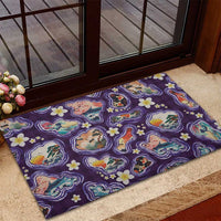 Hawaii Islands Map Design with Japanese Landscape Rubber Doormat Hawaiian Japan Fusion Art Purple Color LT03 - Polynesian Pride